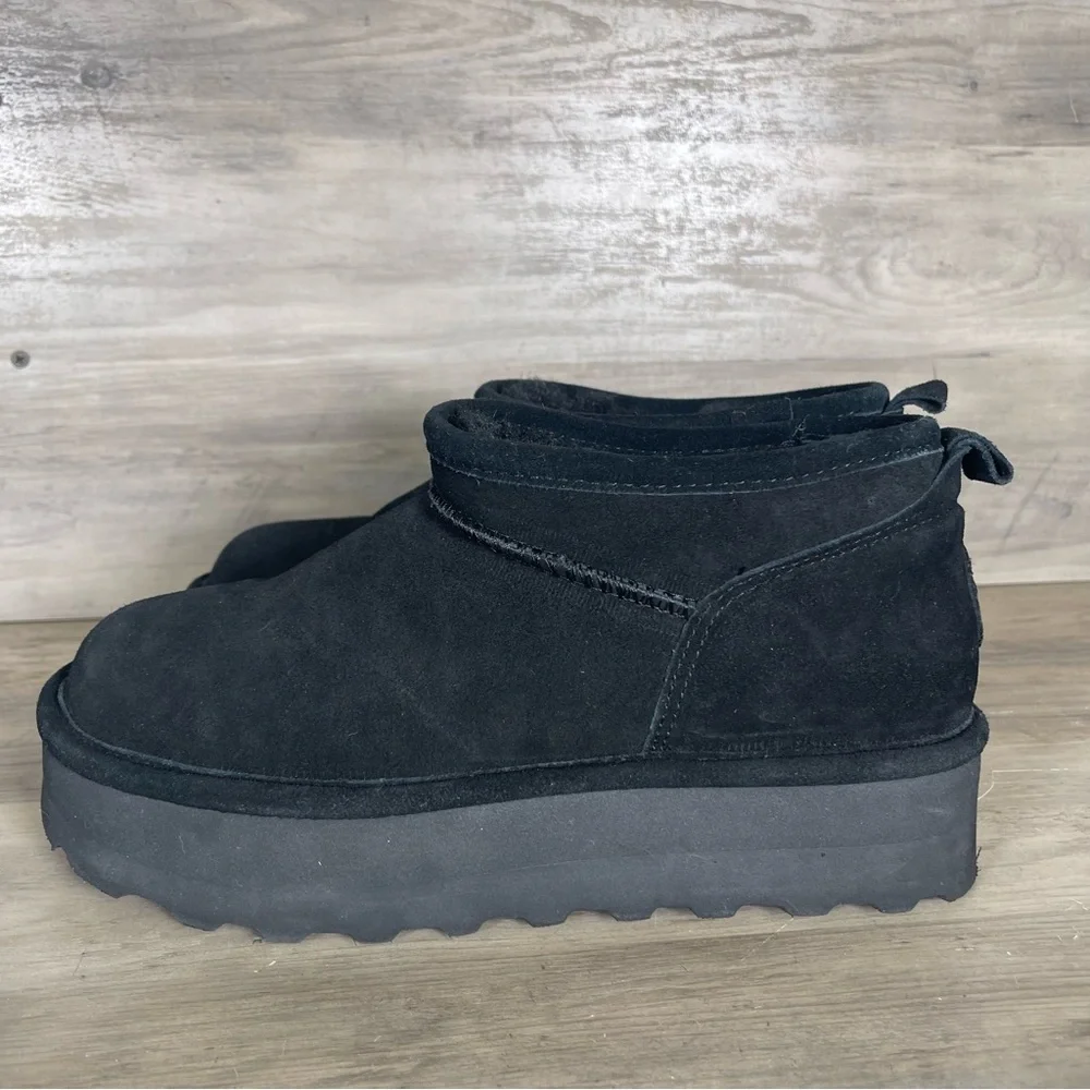 Bearpaw Womens‎ 9 Black Retro Platform Super Shorty Suede Pull On Fur Booties - Picture 2 of 13